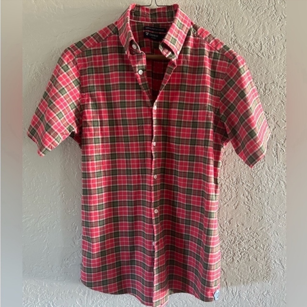 Cremieux green and red slim fit plaid men's shirt sleeve button down siz…